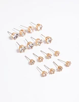 Gold Classic Diamante Studs 8-Pack