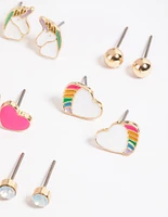 Gold Cute Unicorn Earrings 8-Pack