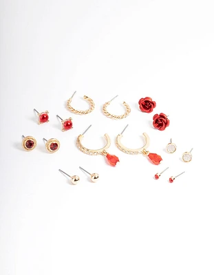 Gold Pretty Mixed Rose Earrings 8-Pack