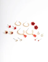 Gold Pretty Mixed Rose Earrings 8-Pack