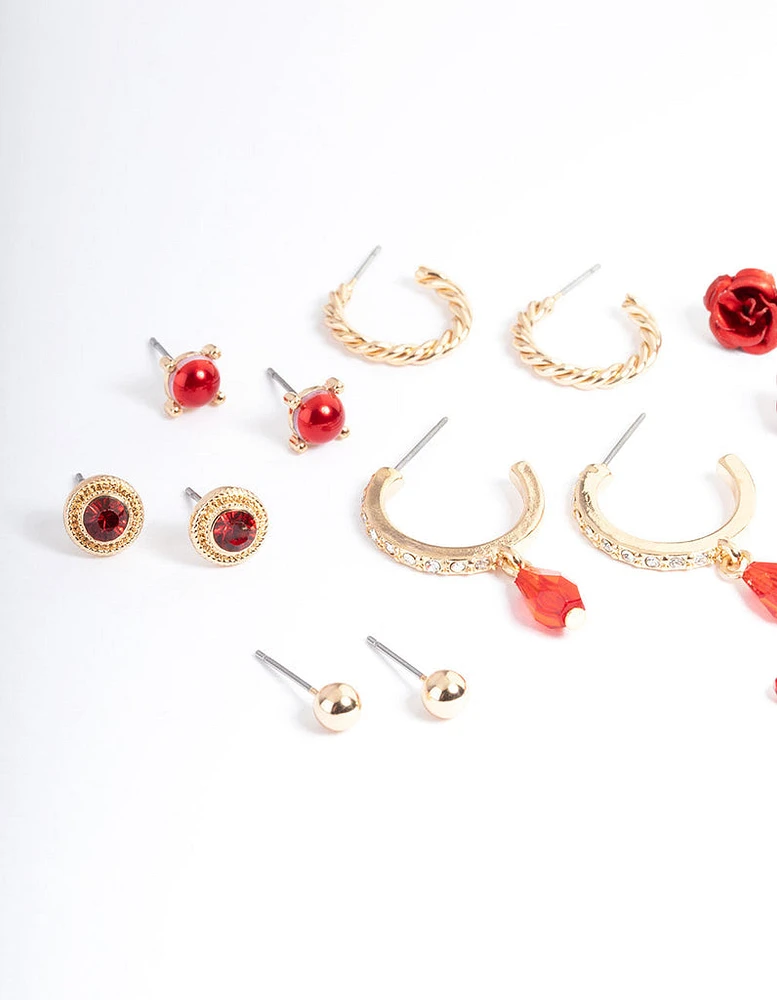 Gold Pretty Mixed Rose Earrings 8-Pack