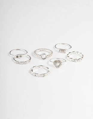 Silver Diamante Mixed Ring Pack
