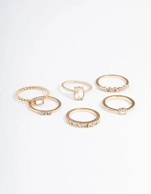 Gold Statement Diamante Ring Pack