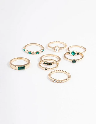Gold Mixed Jewel Ring 8-Pack