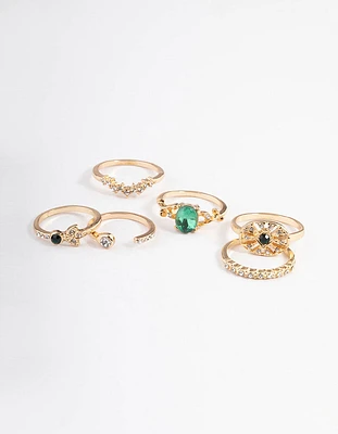 Gold Crystal Diamante Garden Ring Pack