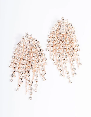 Rose Gold Diamante Fireworks Cupchain Earrings