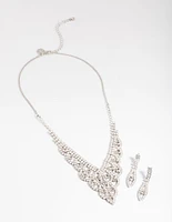 Diamond Simulants Rhodium Fancy Statement Earrings & Necklace Set