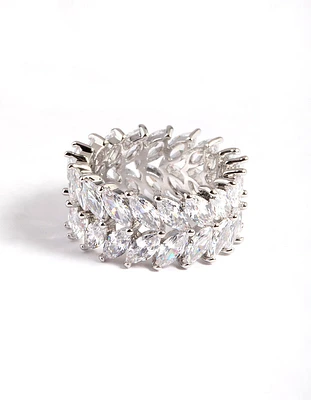 Diamond Simulants Rhodium Marquise Statement Ring