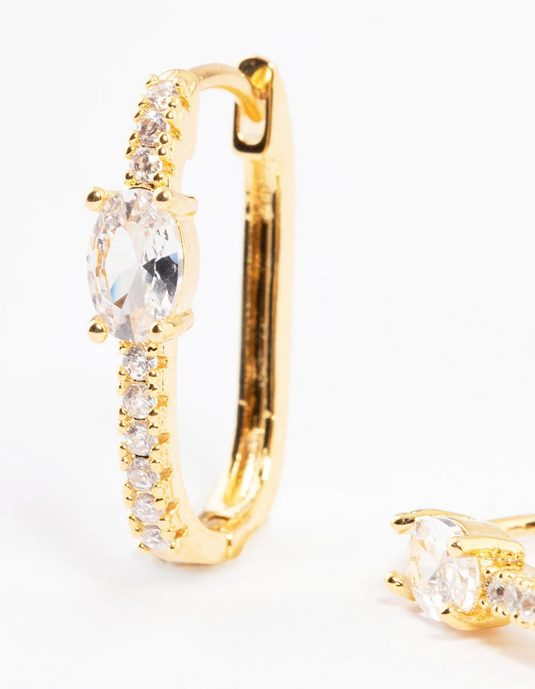 Gold Plated Cubic Zirconia Huggie Earrings