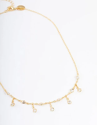 Gold Plated Cubic Zirconia Dainty Chain Drop Necklace