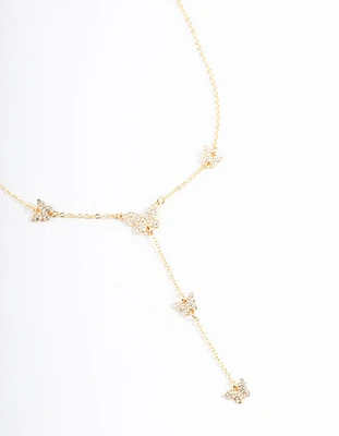 Gold Plated Diamante Butterfly Necklace