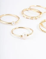 Gold Plated Freshwater Pearl Mixed Band Rings 6-Pack