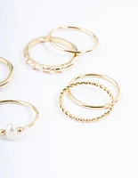 Gold Plated Freshwater Pearl Mixed Band Rings 6-Pack