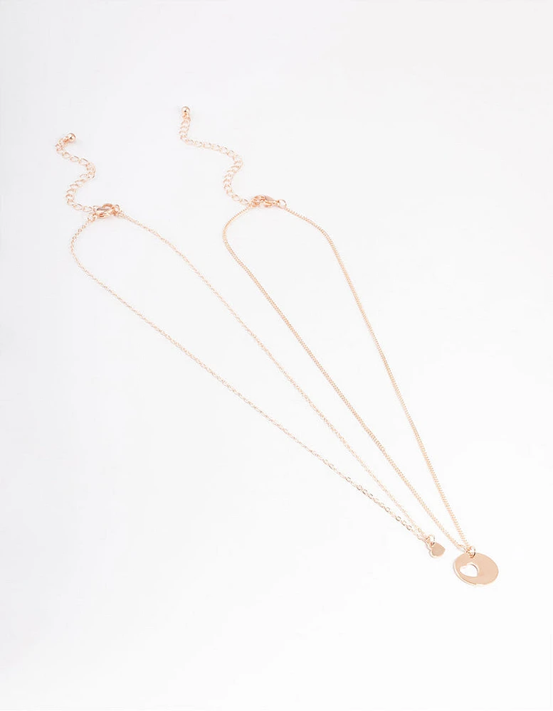 Rose Gold Heart Disc Cut Out Necklace Pack