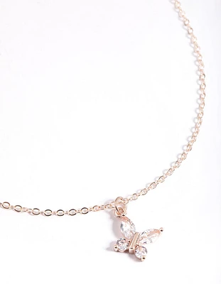 Rose Gold Asymmetrical Butterfly Necklace