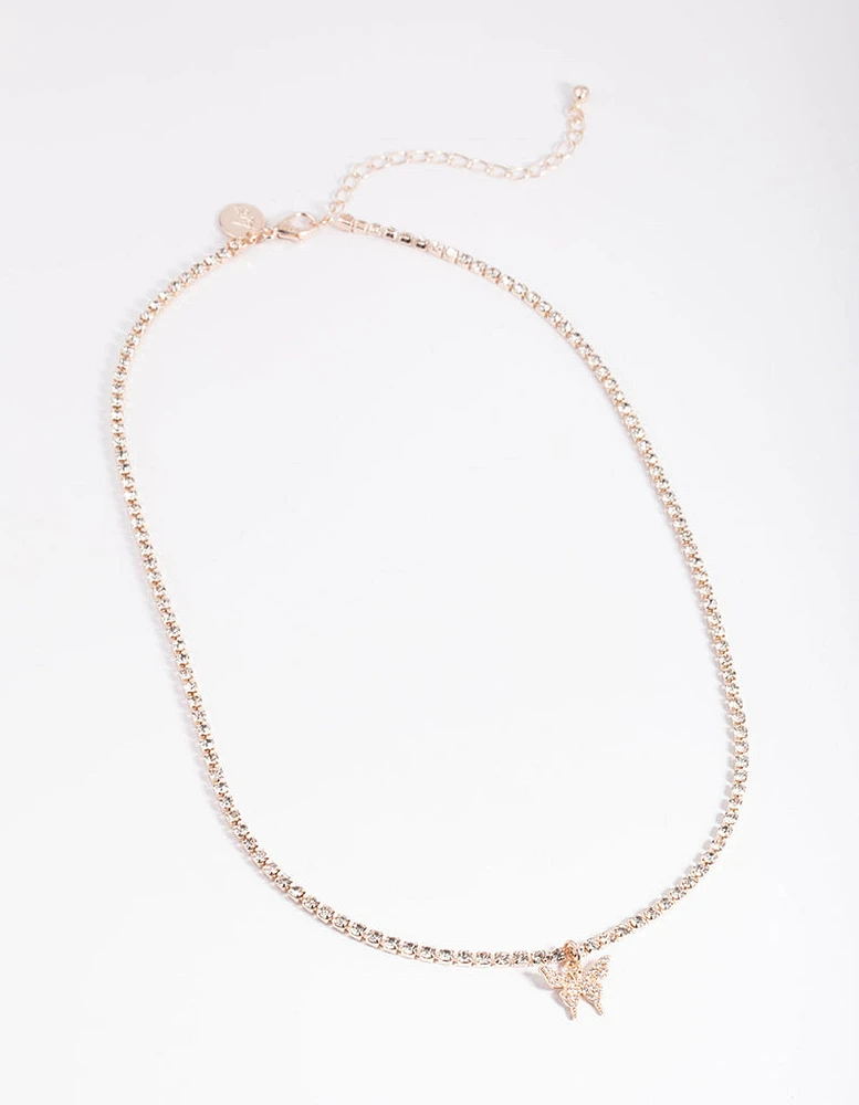 Rose Gold Cupchain Diamante Butterfly Necklace