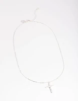 Silver Classic Diamante Cross Necklace