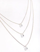 Silver Classic Diamante Layered Necklace