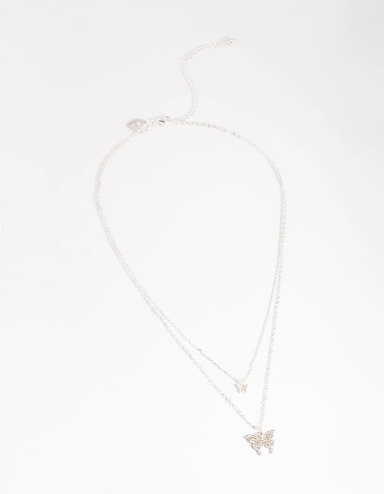 Silver Dainty Diamante Butterfly Necklace