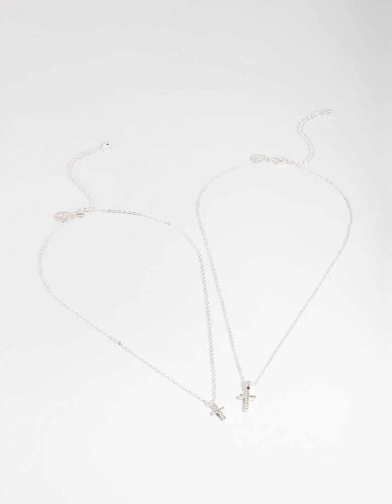 Silver Diamante Cross Layered Necklace