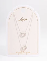 Silver Double Diamante Open Heart Necklace