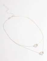 Silver Double Diamante Open Heart Necklace