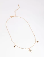 Gold Celestial & Pearl Satin Necklace