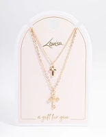 Gold Mixed Textured Cross Necklace