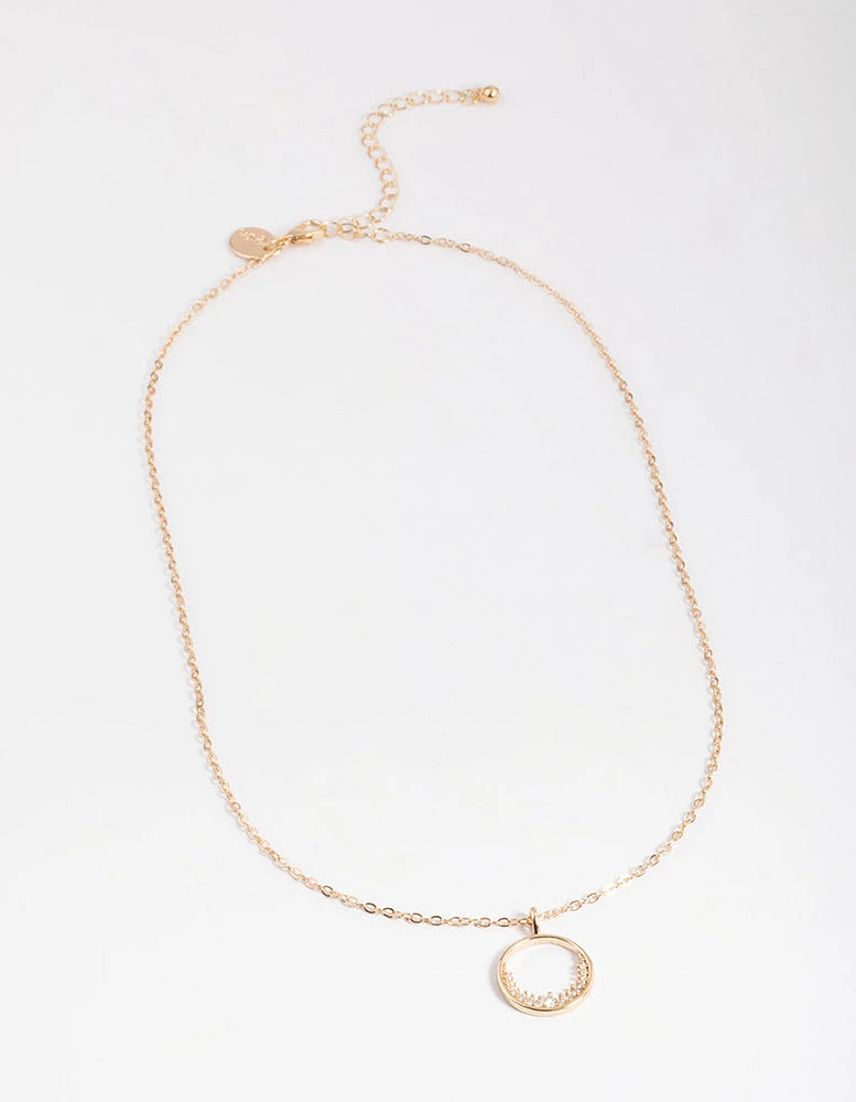 Gold Open Semi Diamante Circle Necklace