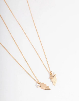 Gold Best Friend Pearl Heart Necklace Pack