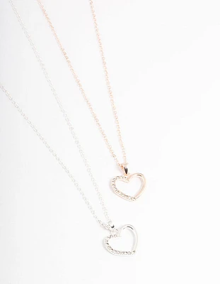 Mixed Metal Open Heart Diamante Necklace Pack