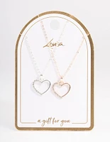 Mixed Metal Open Heart Diamante Necklace Pack