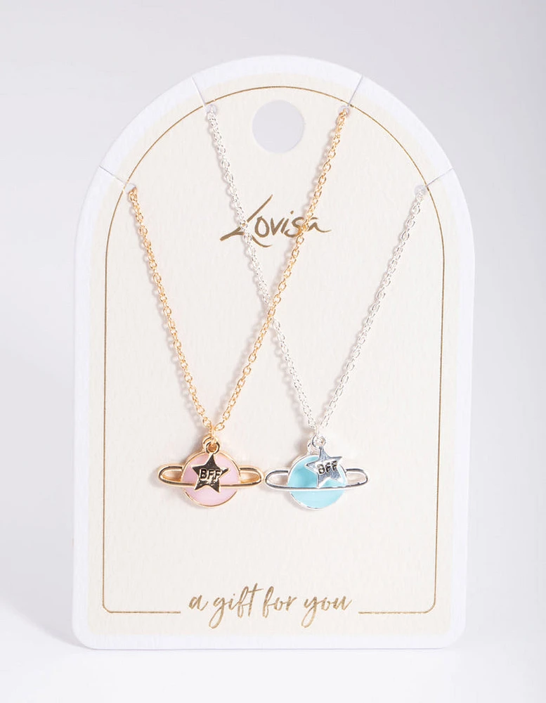 Mixed Metal Best Friend Saturn Necklace Pack