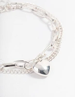 Silver Layered Chain Heart Bracelet