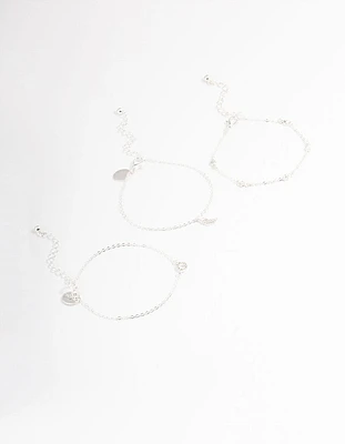 Silver Dainty Circle & Wing Bracelet Pack