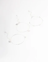 Silver Dainty Circle & Wing Bracelet Pack