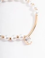 Gold Pearl & Bar Diamante Bracelet