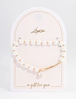 Gold Pearl & Bar Diamante Bracelet