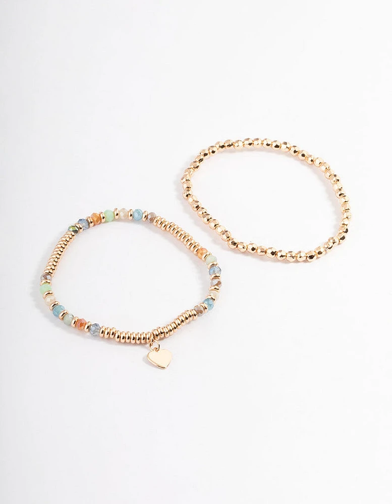 Gold Mixed Bead Heart Bracelet Pack