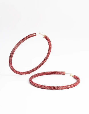 Red 20mm Diamante Sparkle Hoop Earrings