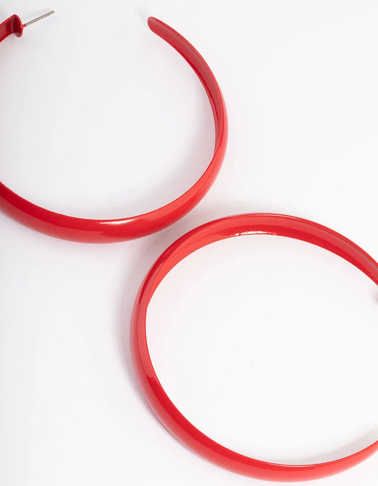 Red Rubber Coated 60mm Hoop Earrings