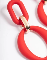 Red Rubber Coated Link Drop Earrings