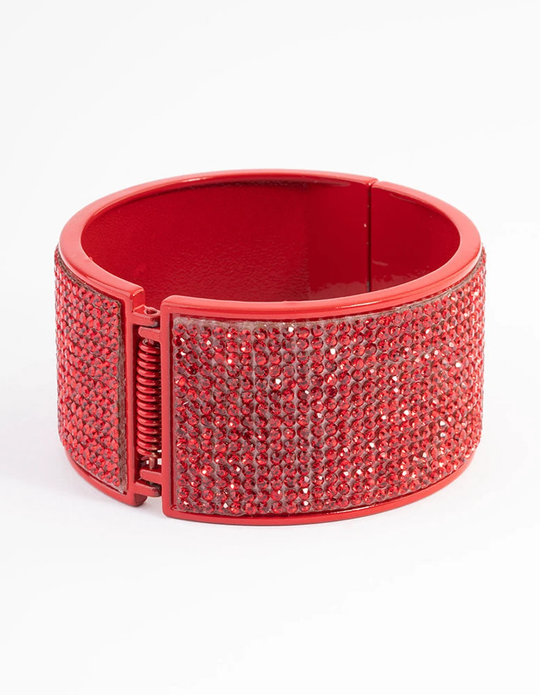 Red Statement Diamante Clamp Bracelet