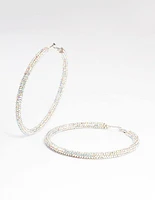 Silver 85mm Diamante Crust Hoop Earrings