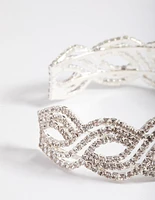 Silver Twist Petal Diamante Cuff Bracelet