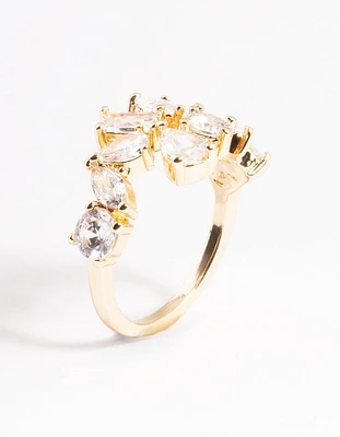 Gold Cubic Zirconia Mixed Stone Open Front Ring