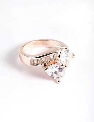 Rose Gold Cubic Zirconia Pear Crossover Ring