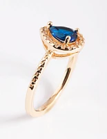 Gold Small Halo Pear Ring