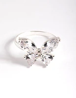 Silver Plated Cubic Zirconia Medium Butterfly Ring