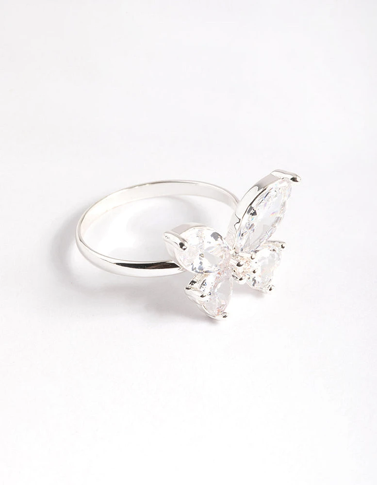 Silver Plated Cubic Zirconia Medium Butterfly Ring